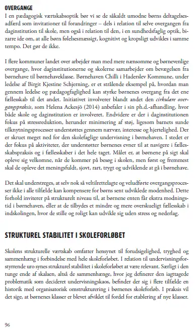 Billedet viser: Et uddrag fra Rasmus Alenkærs sidste bog som omhandler strukturel stabilitet som et problem for skolens praksis.