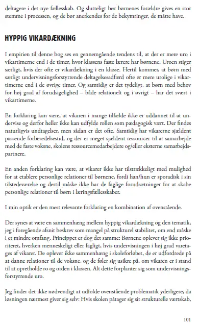Billedet viser: Et uddrag fra Rasmus Alenkærs sidste bog som omhandler strukturel stabilitet som et problem for skolens praksis.
